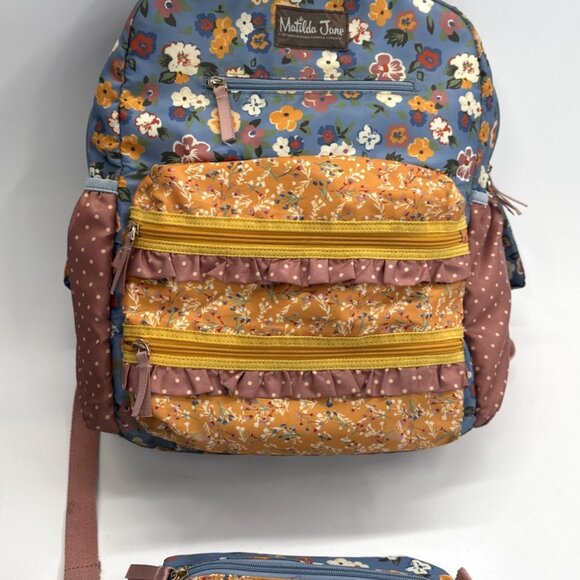Matilda Jane Backpack & Pencil Case SET Scholarly Me Gingham Floral School Bag - Picture 1 of 16